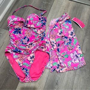 Lilly Pulitzer Last Bud Not Least Flamenco Swim (10) GUC & Paxton Sarong M/L NWT